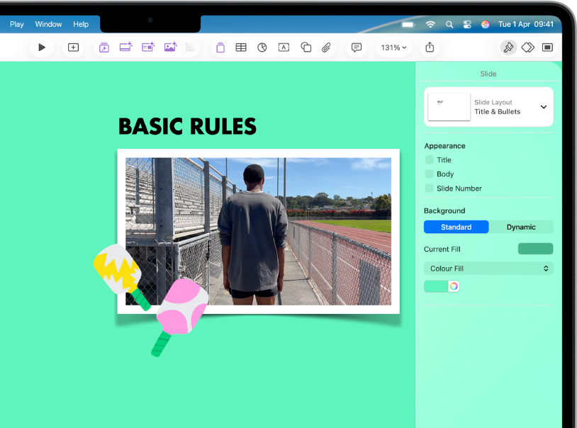 The Format controls on the right side of the screen for changing the size and appearance of the selected video. Style, Film and Arrange buttons are across the top of the Format controls.