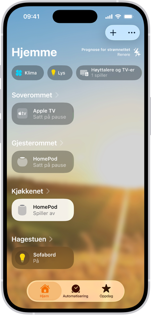 Min hjem-skjerm i Hjem-appen.