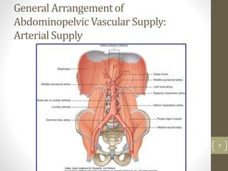 General Arrangement of
Abdominopelvic Vascular Supply:
Arterial Supply
7
 