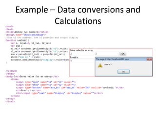 Example – Data conversions and
         Calculations
 