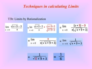 T3b: Limits by Rationalization
Techniques in calculating Limits