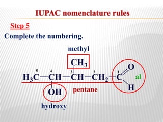 Step 5
Complete the numbering.
pentane
methyl
al
hydroxy
12345