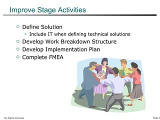 Improve Stage Activities Define Solution Include IT when defining technical solutions Develop Work Breakdown Structure Develop Implementation Plan Complete FMEA 