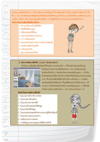 ประกอบการสอนในวิชาต่าง ๆ ไม่ว่าจะเป็นสาขาคอมพิวเตอร์ วิชาคณิตศาสตร์ วิชาวิทยาศาสตร์ วิชาสังคม วิชาชีพ
อื่น ๆ ฯลฯ โดยนักเรียนอาจคัดเลือกหัวข้อที่นักเรียนทั่วไปที่ทําความเข้าใจยาก มาเป็นหัวข้อในการพัฒนาโปรแกรม
บทเรียน ตัวอย่าง เช่น โปรแกรมสอนวิธีการใช้งาน ระบบสุริยะจักรวาล โปรแกรมแบบทดสอบวิชาต่าง ๆ
ตัวอย่างโครงงานพัฒนาสือเพือการศึกษา
                          ่ ่
         1. สารานุกรมไทยฉบับมัลติมเี ดีย
         2. สิ่งมีชีวิตใต้ท้องทะเล
         3. พิพิธภัณฑ์หุ่นขี้ผึ้งไทย
         4. โปรแกรมช่วยสอนการถ่ายภาพ
         5. 76 จังหวัดของไทย
         6. โปรแกรมช่วยสอนการทํางานของทรานซิสเตอร์
         7. คอมพิวเตอร์สอนพิมพ์ดีด
         8. ยาไทยและยาจีน
         9. สูตรขนมไทยอร่อยทั่วโลก


        2. โครงงานพัฒนาเครืองมือ (Tools Development)
                             ่
            เป็นโครงงานเพือพัฒนาเรื่องมือมาใช้ช่วยสร้างงานประยุกต์ต่าง ๆ ซึ่งโดยส่วนใหญ่จะเป็นในรูป
                          ่
                                        ซอฟต์แวร์ ตัวอย่างของเครื่องมือช่วยงาน เช่น ซอฟต์แวร์วาดรูป
                                        ซอฟต์แวร์พิมพ์งาน ซอฟต์แวร์ช่วยการมองวัตถุในมุมต่าง ๆ เป็นต้น
                                        สําหรับซอฟต์แวร์เพื่อการพิมพ์งานนั้นสร้างขึ้นเป็นโปรแกรมประมวลผล
                                        ภาษา ซึ่งจะเป็นเครื่องมือให้เราใช้งานในงานพิมพ์ต่าง ๆ บนเครื่อง
                                        คอมพิวเตอร์เป็นไปได้โดยง่าย ซึ่งรูปที่ได้สามารถนําไปใช้งานต่าง ๆ ได้
                                        มากมาย สําหรับซอฟต์แวร์ช่วยในการมองวัตถุในมุมต่าง ๆ ใช้สําหรับ
                                        ช่วยในการออกแบบสิ่งของต่าง ๆ เช่น โปรแกรมประเภท 3D
       ตัวอย่างโครงการพัฒนาเครืองมือ
                               ่
       1. โปรแกรมการค้นหาคําภาษาไทย
       2. โปรแกรมอ่านอักษรไทย
       3. โปรแกรมวาดภาพสามมิติ
       4. โปรแกรมเข้าและถอดรหัสข้อมูล
       5. โปรแกรมบีบอัดข้อมูล
       6. โปรแกรมประมวลผลคําไทยบนระบบปฏิบัติการลีนุกซ์
       7. โปรแกรมการออกแบบผังงาน
       8. พอร์ตแบบขนานของไทย
       9. การส่งสัญญาณควบคุมอุปกรณ์อิเล็กทรอนิกส์
 