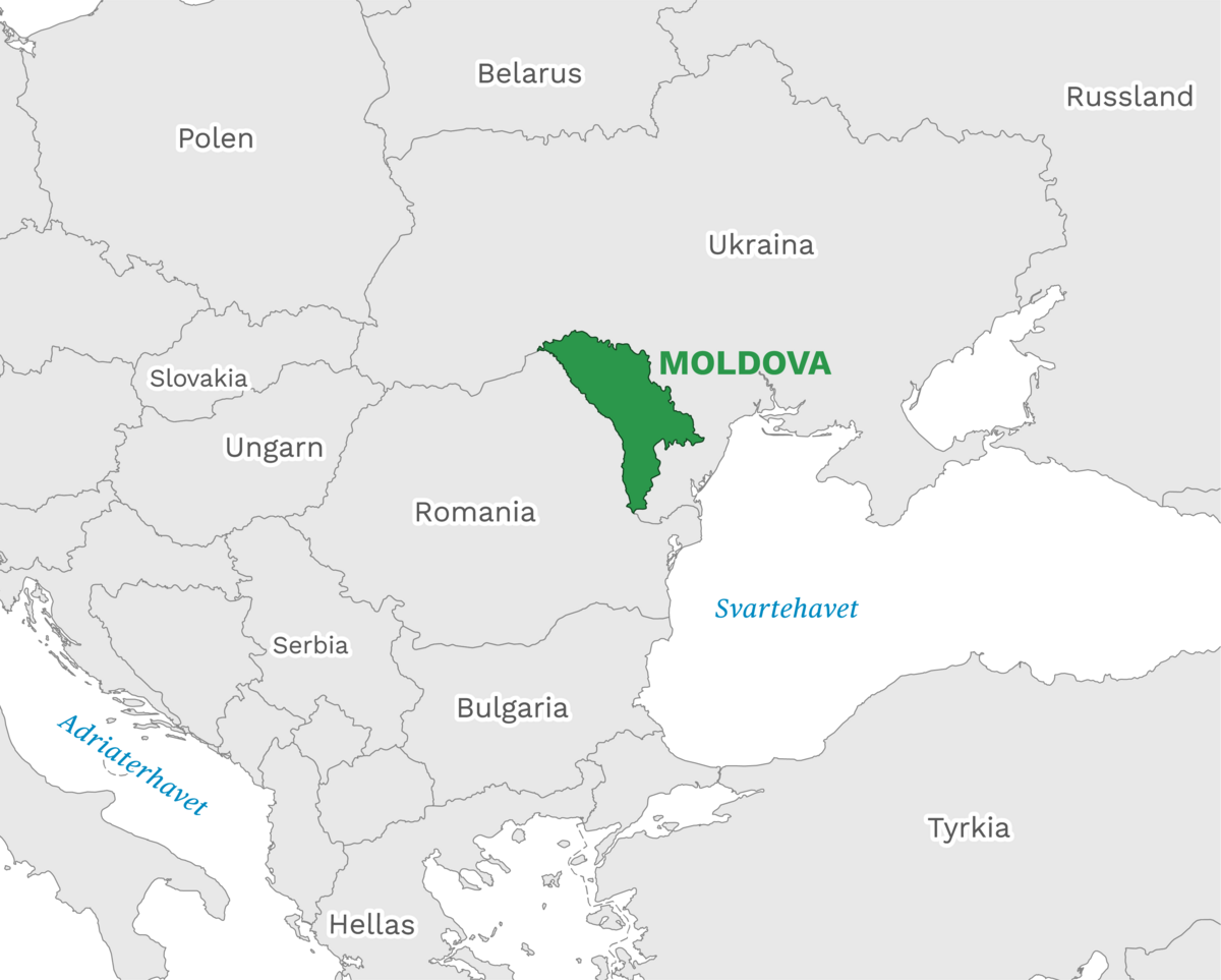 Plassering av Moldova med naboland rundt, kart