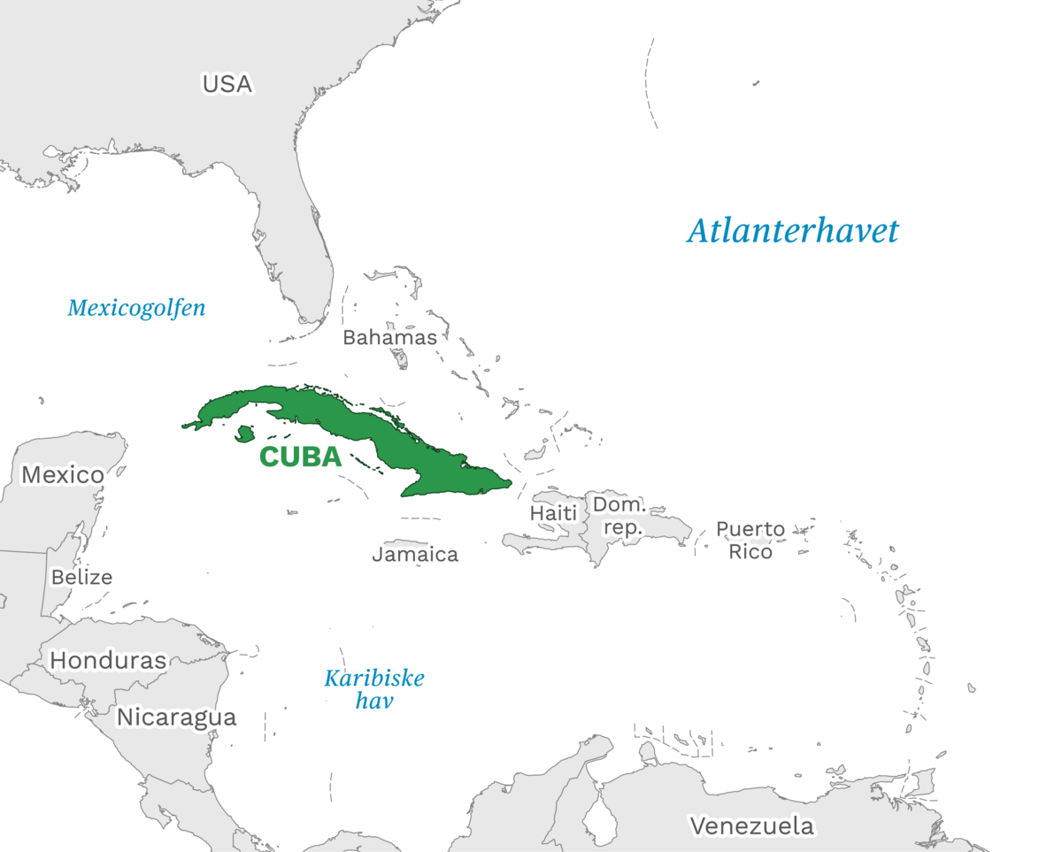 Plassering av Cuba med naboland rundt, kart