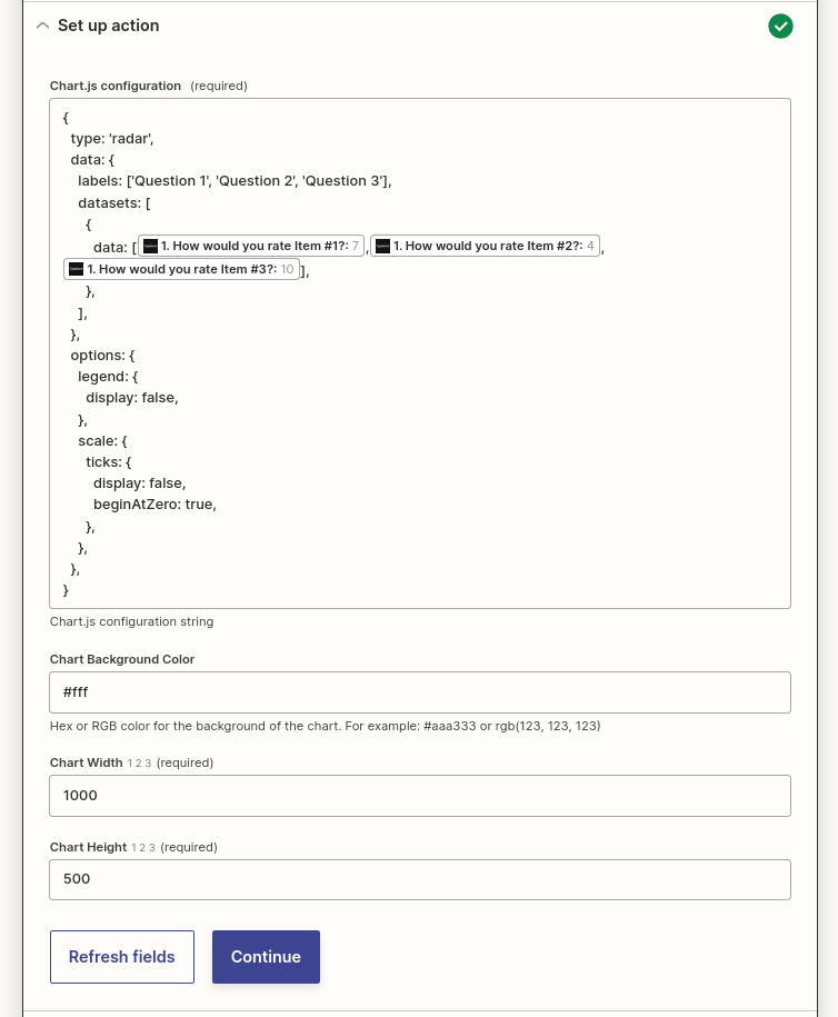 Chart configuration in Zapier action setup.