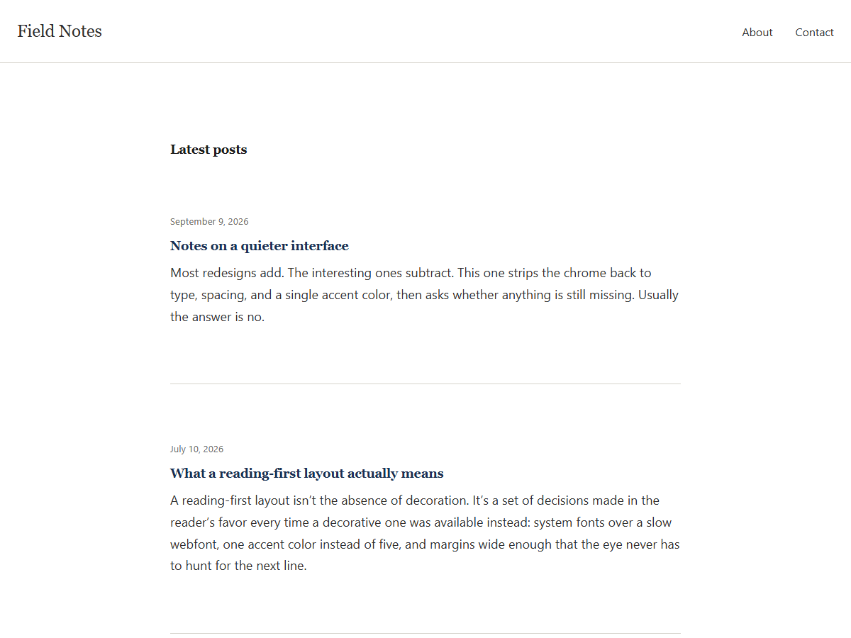 Colophon: the free WordPress FSE starter core behind this collection theme screenshot