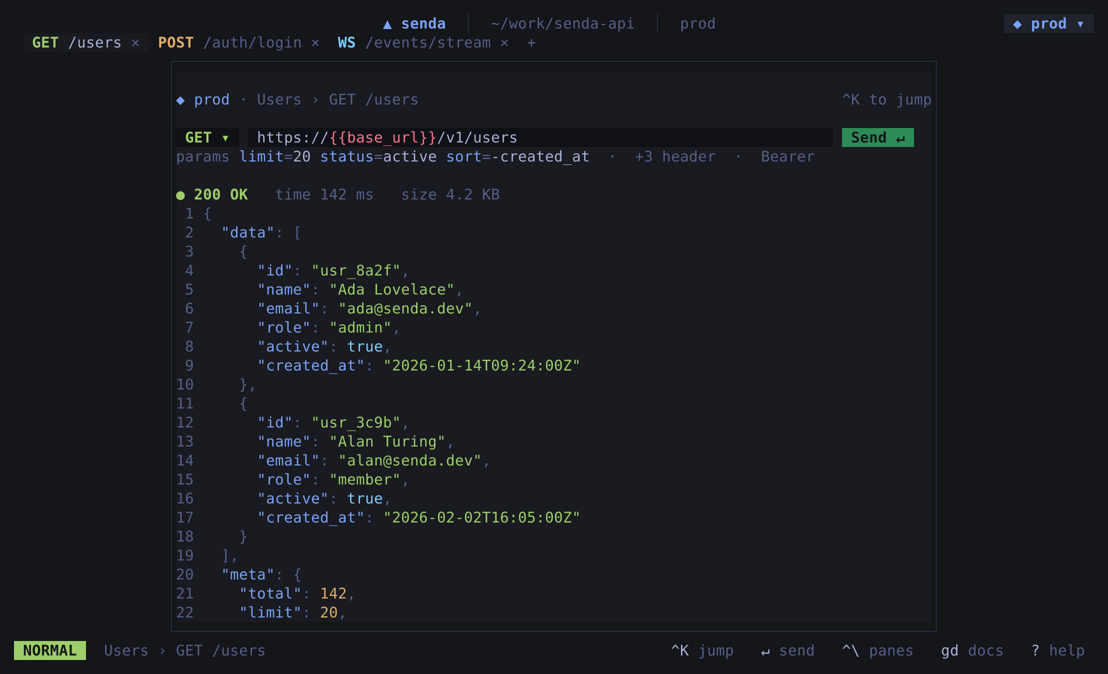 Focus layout — distraction-free request over response, no tree