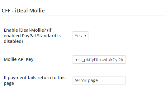 Mollie (iDeal) form settings