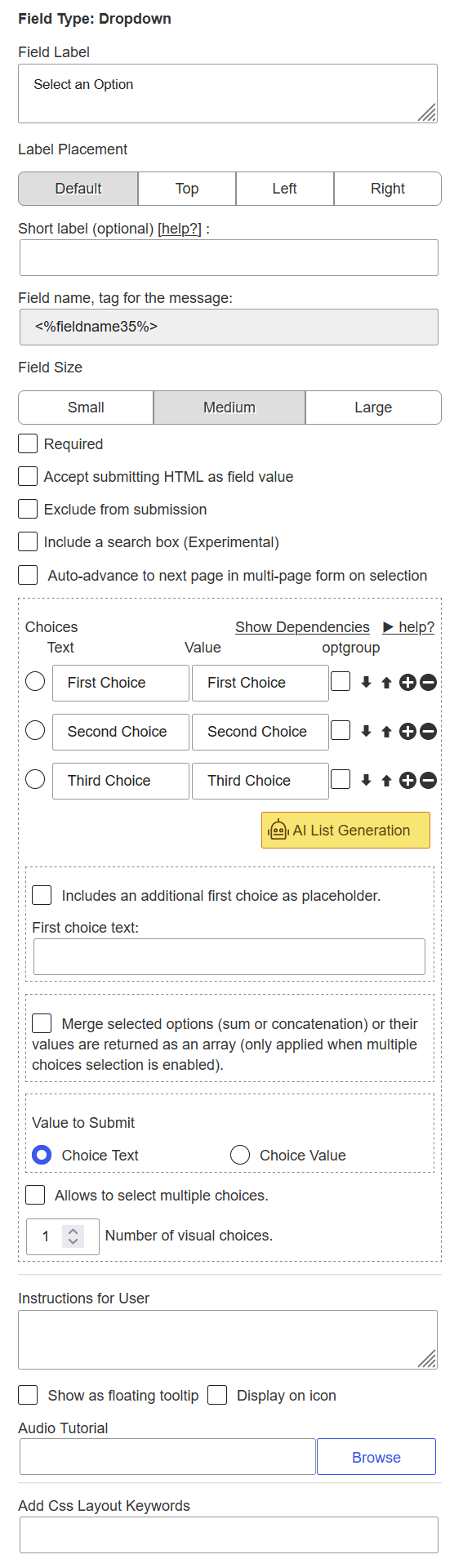 Dropdown control