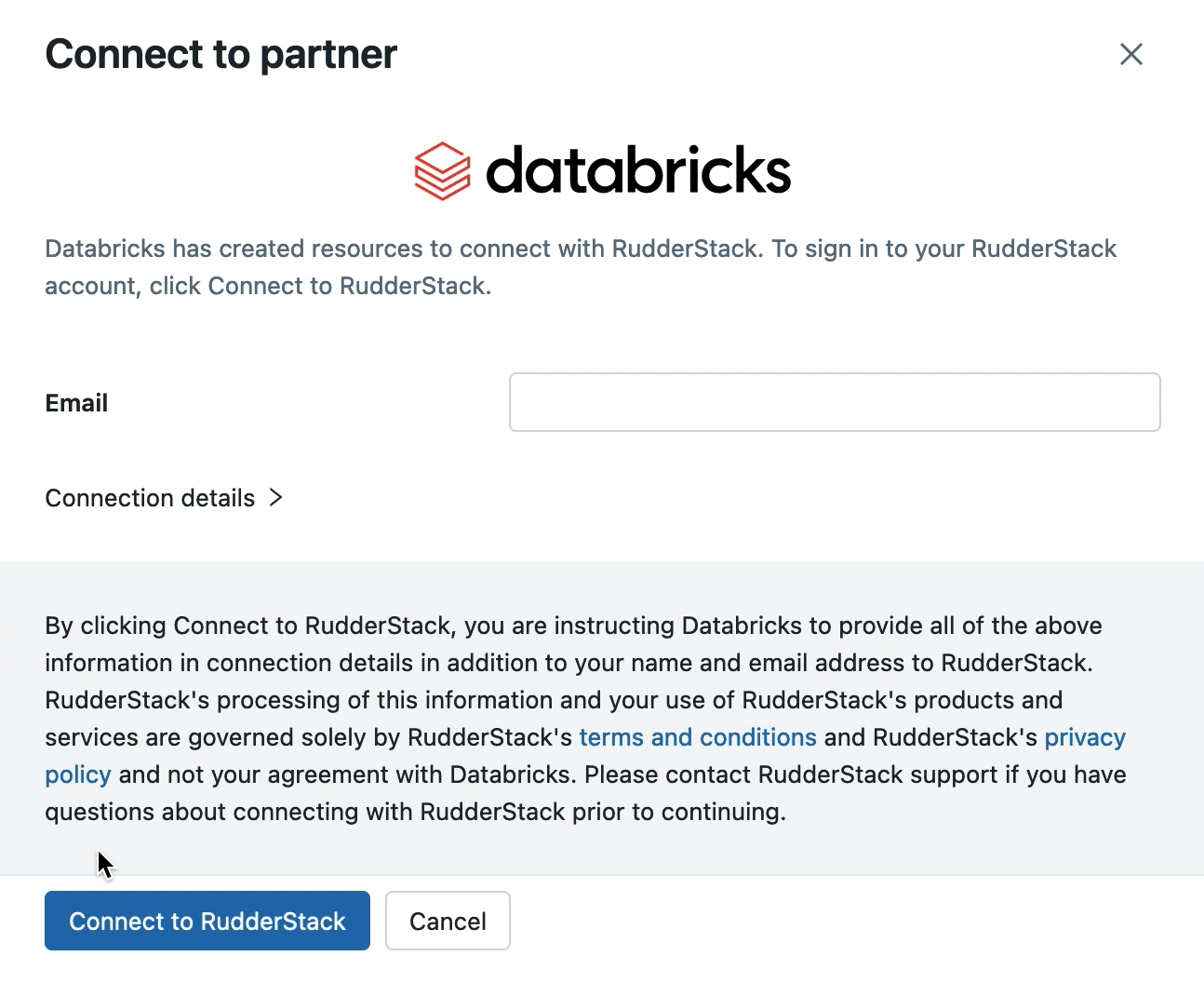 Connect to RudderStack option in Azure Databricks