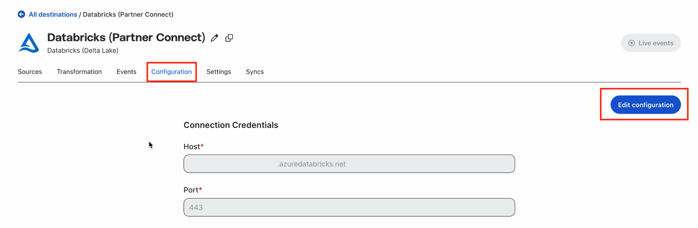 Edit destination configuration