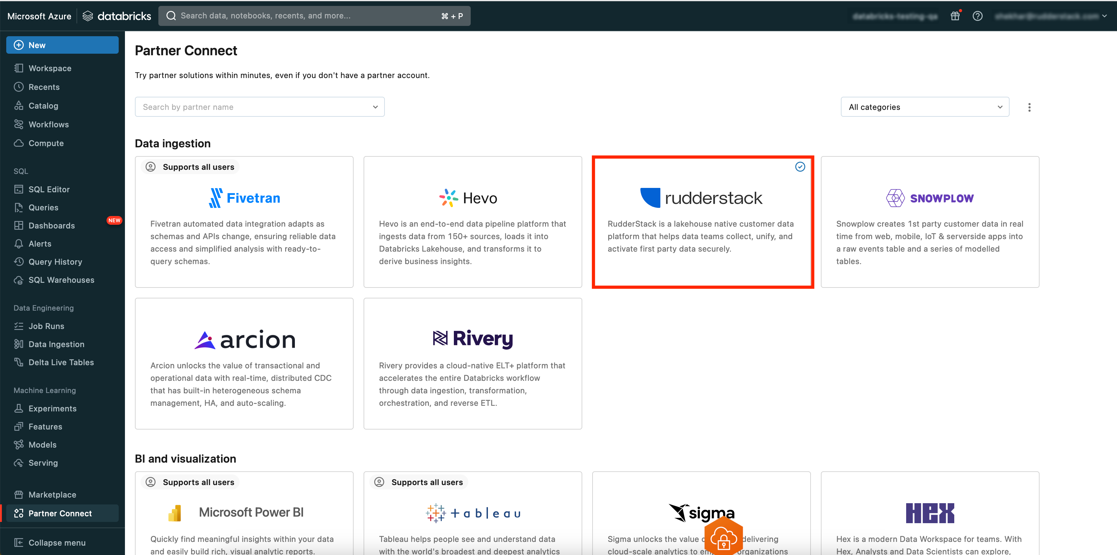 RudderStack option in Azure Databricks