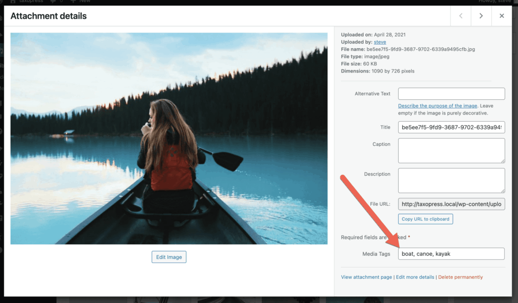 Adding tags to Media images