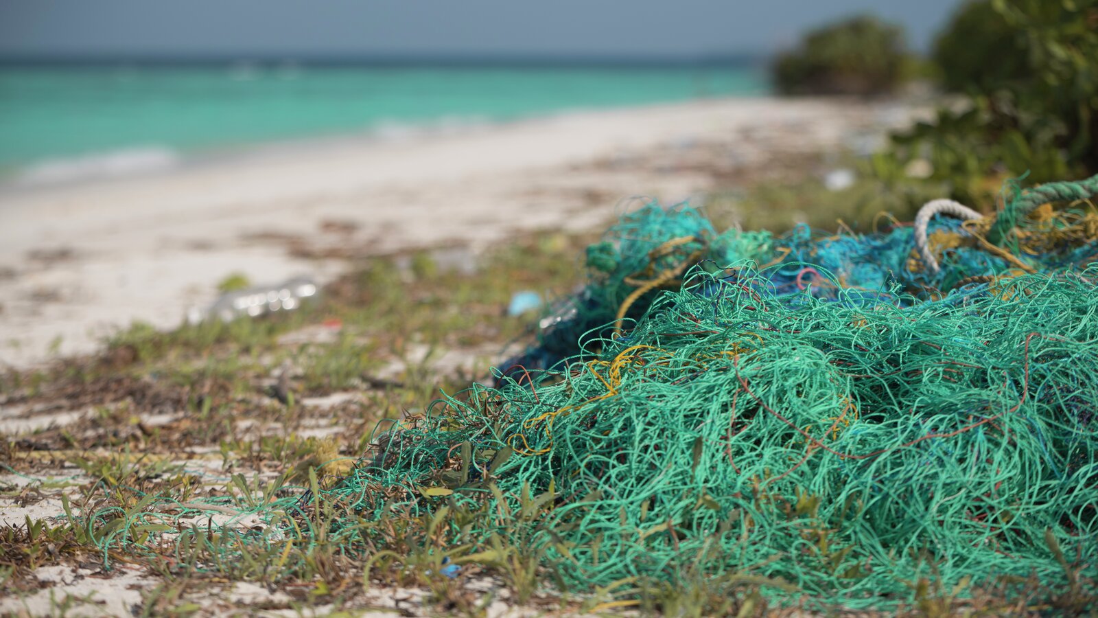 Fiskegarn ligger på en strand