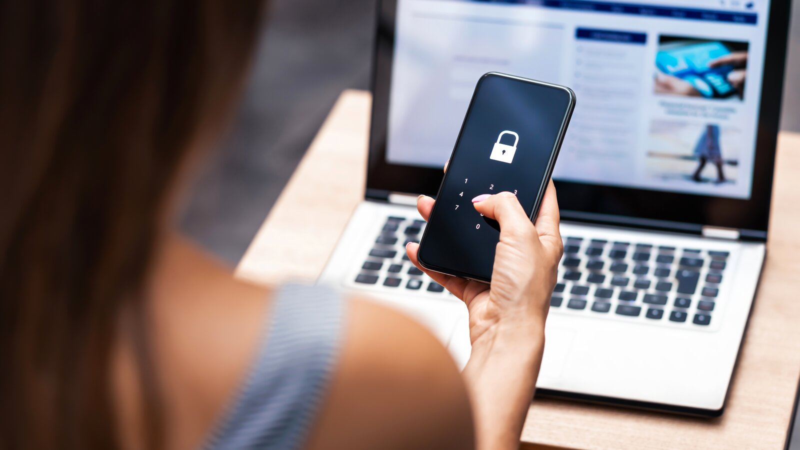 Phone lock code. Smartphone protection with 2fa (two factor authentication). Smartphone protection and security with pin number. Encrypted data. Personal online privacy. Cyber hacker threat.