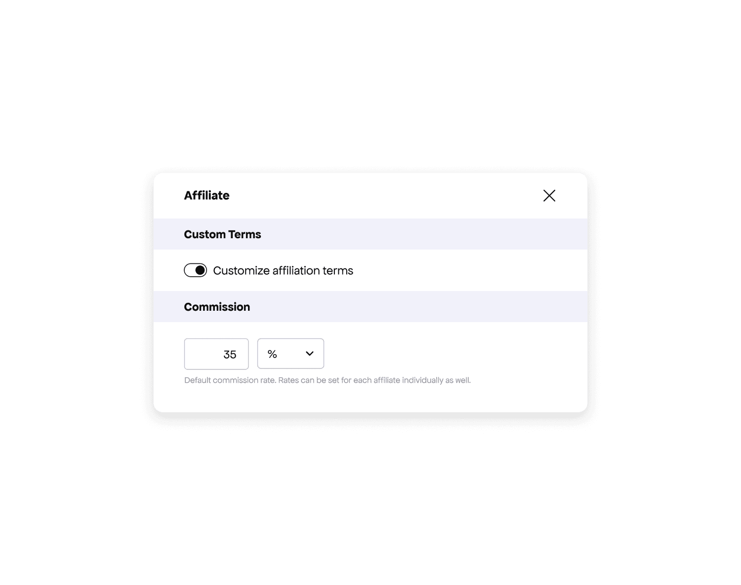 Custom affiliate terms