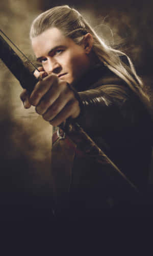 Elf archer aiming bow with intense focus in smoky dim light. — Legolas Wallpaper