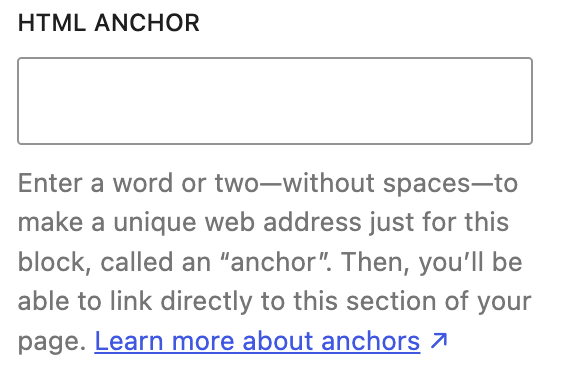 Advanced HTML Anchor setting