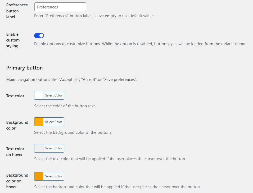 Custom styling for buttons with Flexible Cookies Style Add-on