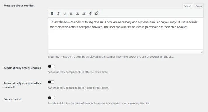 General settings - automatic cookie consent functionalities in Flexible Cookies General settings - automatic cookie consent functionalities in Flexible Cookies