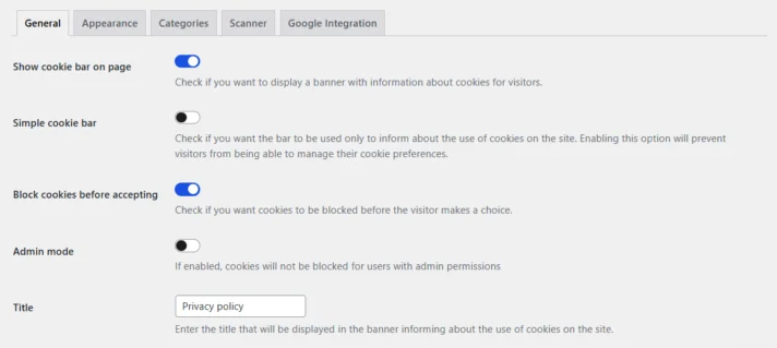 General settings in Flexible Cookies