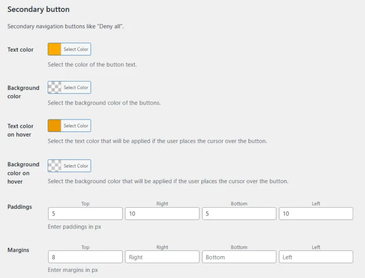 Secondary button styling in Flexible Cookies Style Add-on Secondary button styling in Flexible Cookies Style Add-on
