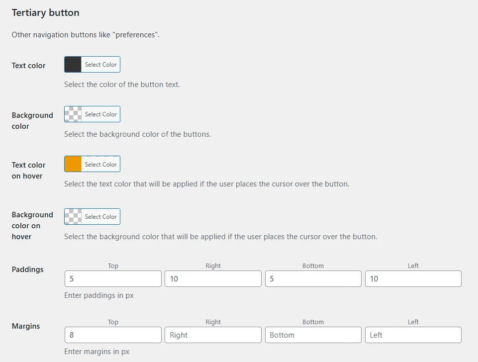 Tertiary button styling in Flexible Cookies Style Add-on