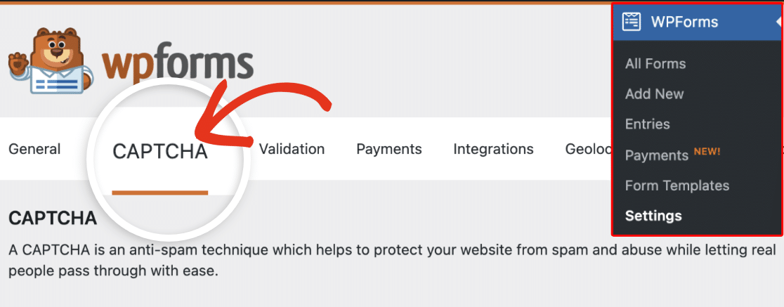 Paramètres CAPTCHA de WPForms Paramètres CAPTCHA de WPForms