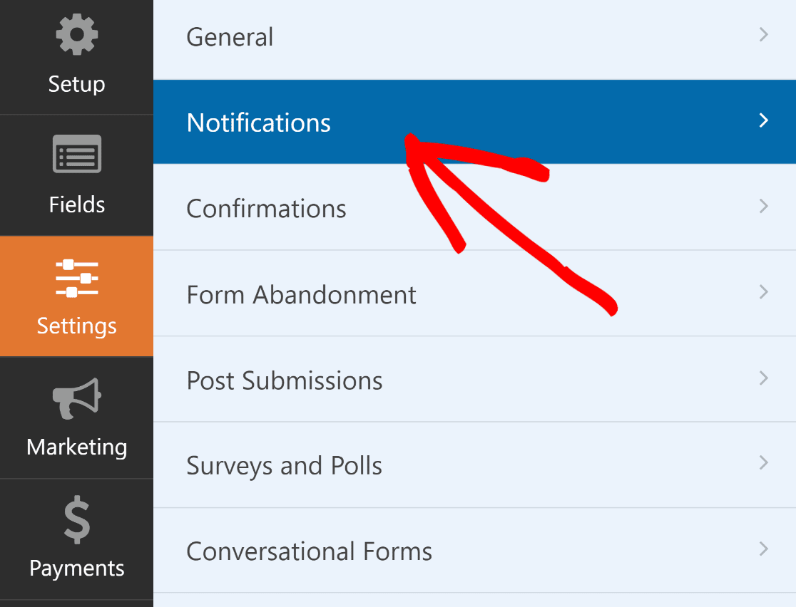 lead form notifications settings - WPForms lead form notifications settings