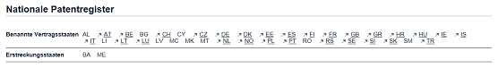 Screenshot from the European Patent Register