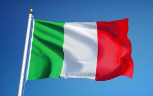 Flag of Italy waving in the sky