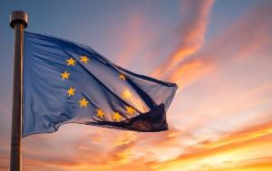 EU flag sunset