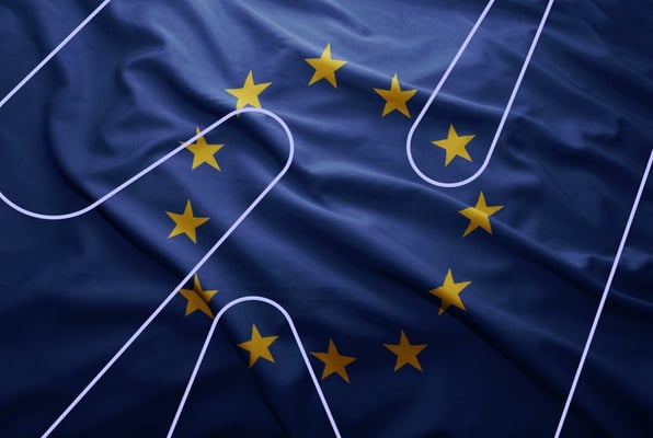 EU flagg med hvit dubinsstrek over