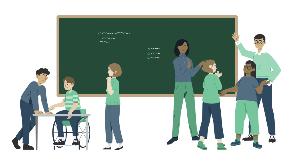 Klasse som er samlet sammen i klasserommet