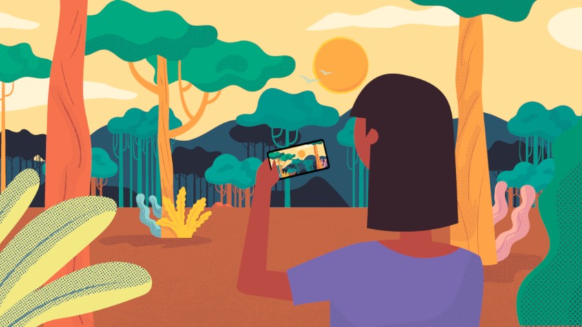 Illustration of a woman wanting to learn traditional knowledge from indigenous people