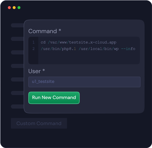 A command being run against a site from the dashboard