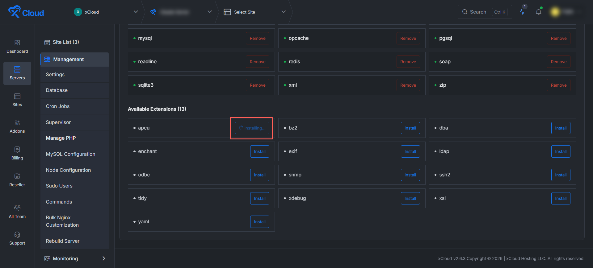 xCloud Manage PHP Extensions Install a PHP Extension